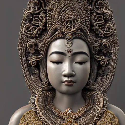 Prompt: hyper realistic portrait photo of indonesian saraswati goddess, portrait shot, intricate detail, octane render