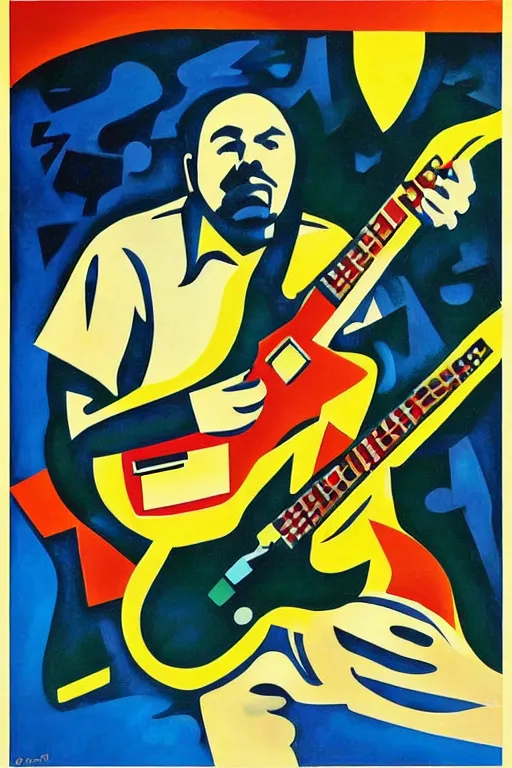 Prompt: “Lenin playing Fender Stratocaster in a Soviet propaganda poster, in the style of Kandinsky”