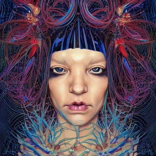 Image similar to portrait of crazy beautiful singer sia kate isobelle furler, ymmetrical, by yoichi hatakenaka, masamune shirow, josan gonzales and dan mumford, ayami kojima, takato yamamoto, barclay shaw, karol bak, yukito kishiro