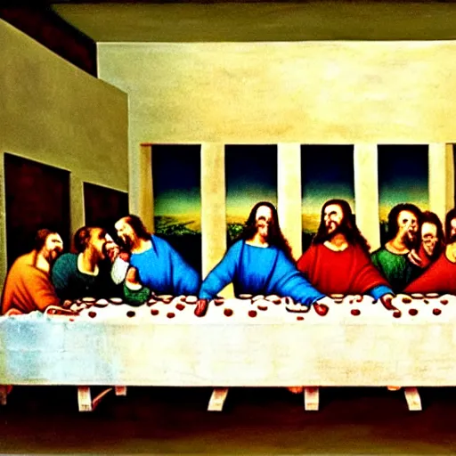 Image similar to a painting The Last Supper in Dali style