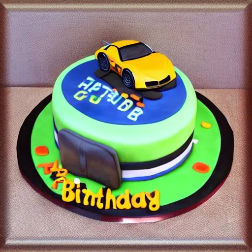 Image similar to A birthday cake with a GT3S as decoration, digital art