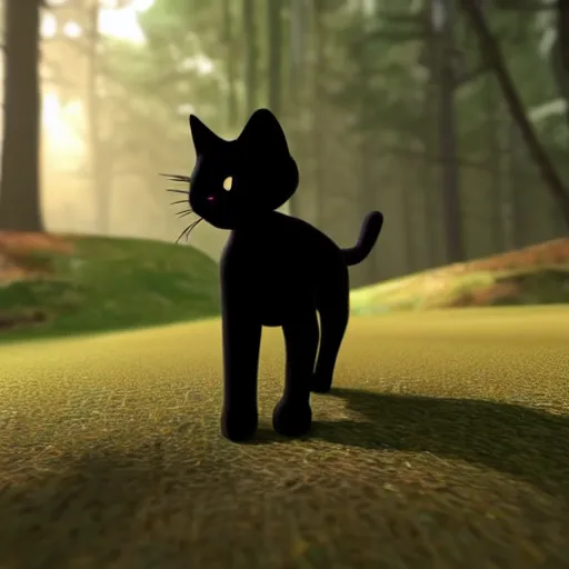 Prompt: of black cat walking in the woods in unreal engine style