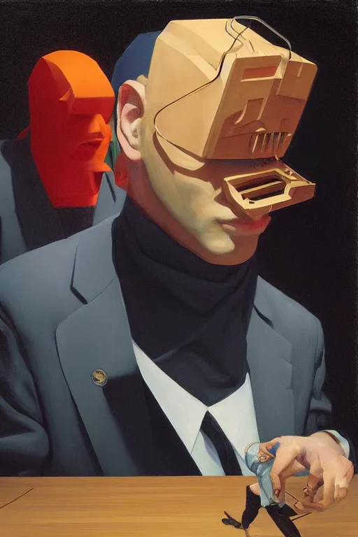 Prompt: Michael Saylor wearing oculus and bitcoin over his head Edward Hopper and James Gilleard, Zdzislaw Beksisnski, highly detailed