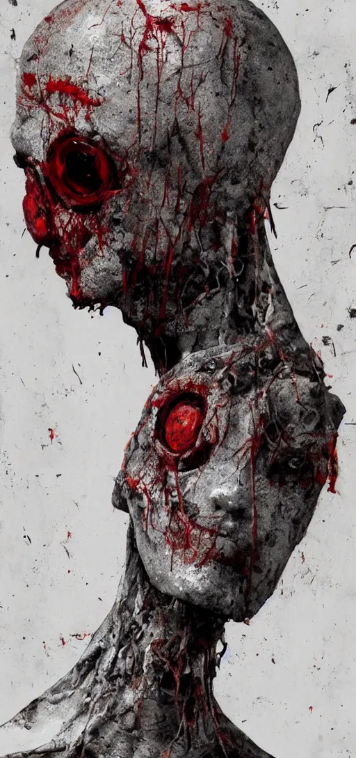 Image similar to old rotting mannequin staring at center of screen with wide bloodshot eyes, horror art, body horror, disturbing, intense, artstation, dramatic, scary, 4K, realistic,