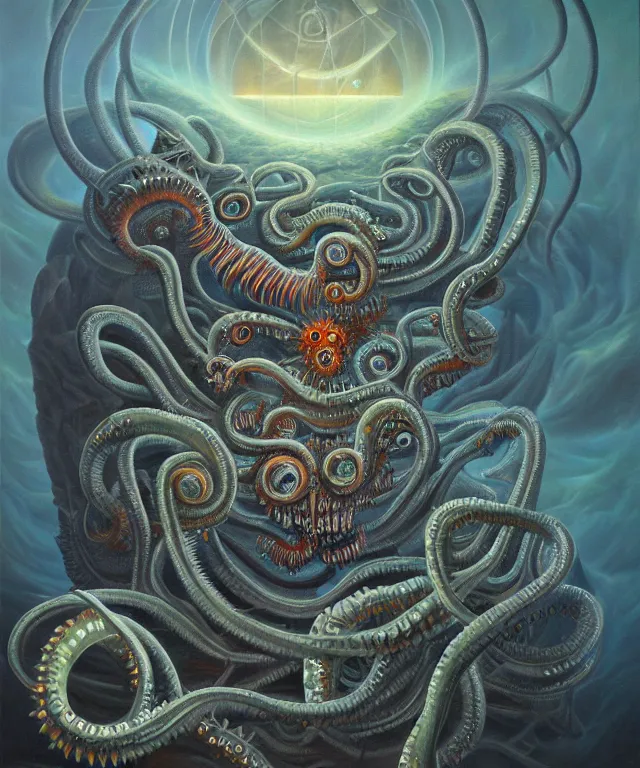 Image similar to an oil on canvas painting, polycount, surrealism, surrealist, lovecraftian, cosmic horror, high detail