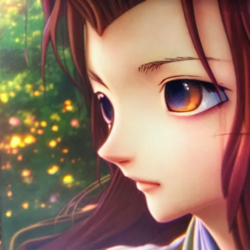 Image similar to daydreaming Aerith Gainsborough close-up portrait looking straight on, complex artistic color ink pen sketch illustration, full detail, gentle shadowing, fully immersive reflections and particle effects, chromatic aberration, statue, art by Artgerm and Range Murata.