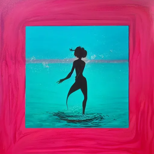 Image similar to underwater beauty silhouette drowning in a turquoise wavy sea, feminine, healing, appeasing, waves, tsunami, she loves another one, mental health, oil painting, by francis bacon, emotional conflict, hd, 8 k, trending on artstation, paradoxal, perfect framing, neo - expressionism, expressive