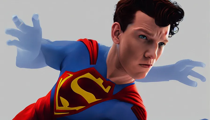 Prompt: Tom Holland is Superman, hyperdetailed, artstation, cgsociety, 8k