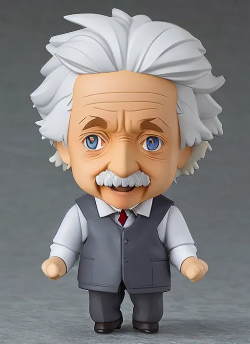 Image similar to albert einstein, an nendoroid of albert einstein figurine, realistic face, detailed product photo