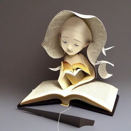 Image similar to cut paper sculpture of belle, reading a book