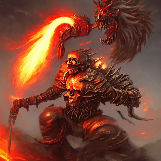 Prompt: skull warrior fights air elemental, fantasy, high detail, artstation