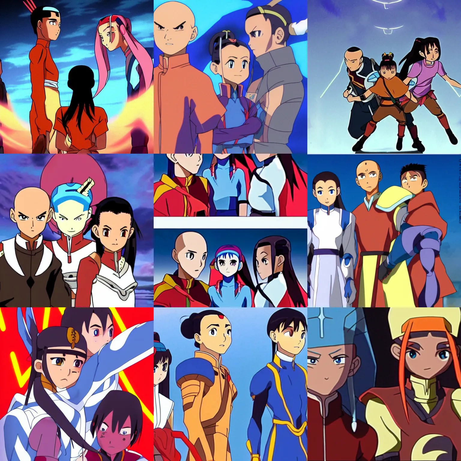 Prompt: aang, katara, and sokka in neon genesis evangelion