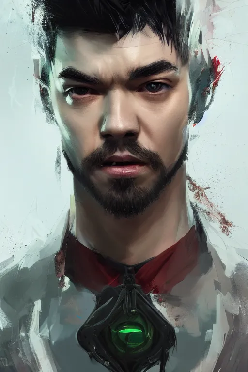 Image similar to A fancy portrait of jacksepticeye by Greg Rutkowski, Sung Choi, Mitchell Mohrhauser, Maciej Kuciara, Johnson Ting, Maxim Verehin, Peter Konig, devil may cry, 8k photorealistic, cinematic lighting, HD, high details, dramatic, dark atmosphere, trending on artstation