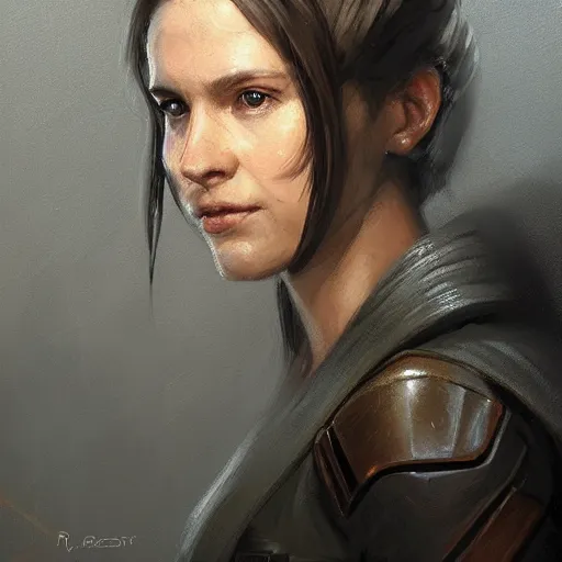 Prompt: portrait of a woman by greg rutkowski, jedi knight allana solo, straight brown hair, star wars expanded universe, she is about 2 0 years old, wearing the tactical gear of the galactic alliance, highly detailed portrait, digital painting, artstation, concept art, smooth, sharp foccus ilustration, artstation hq