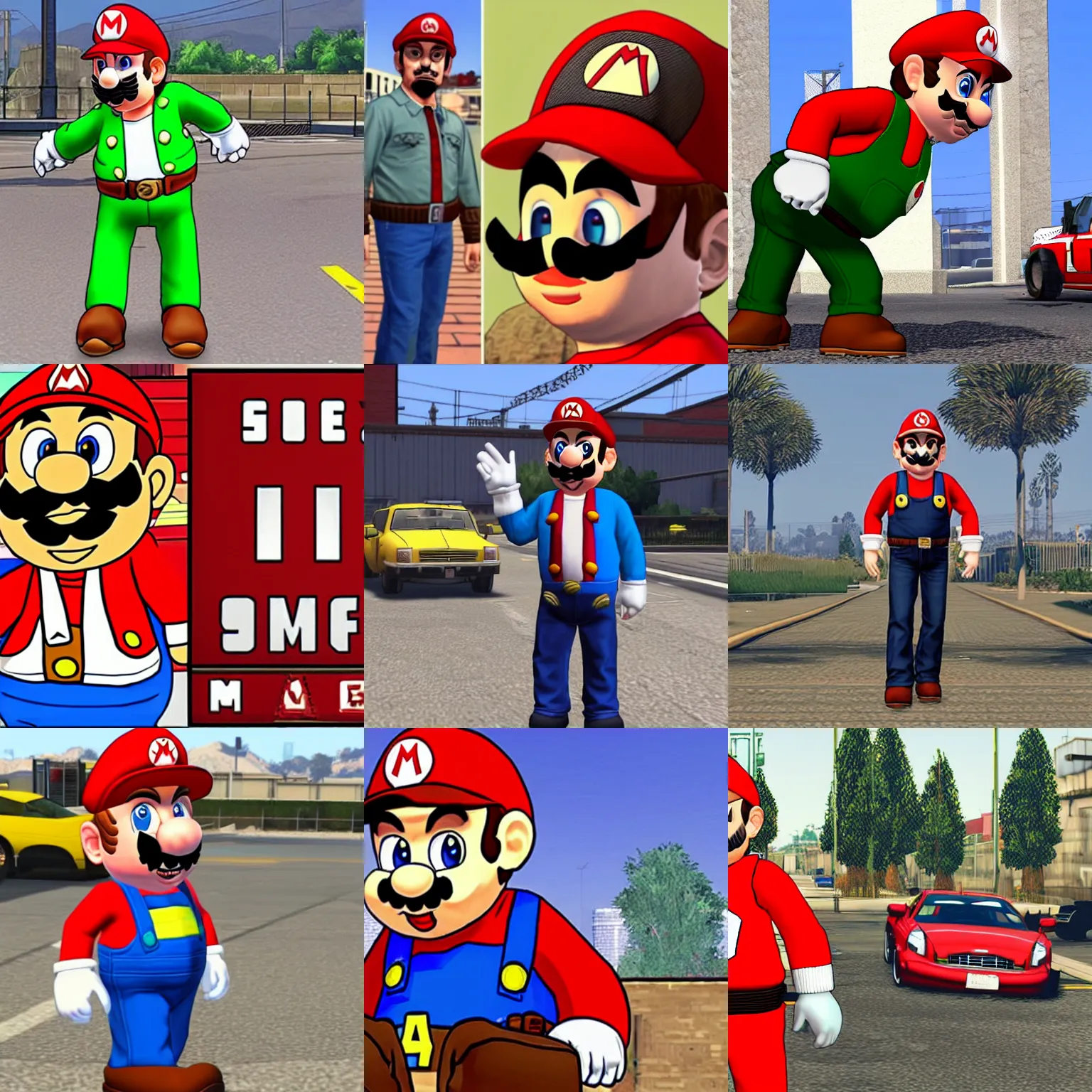 Prompt: Michael of GTA V dressed like Super Mario