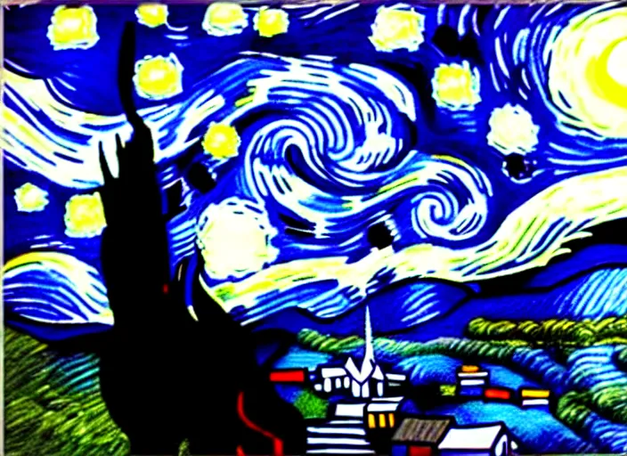 Image similar to starry night vii poster but the black is white and the dark blue is light, deep detailed