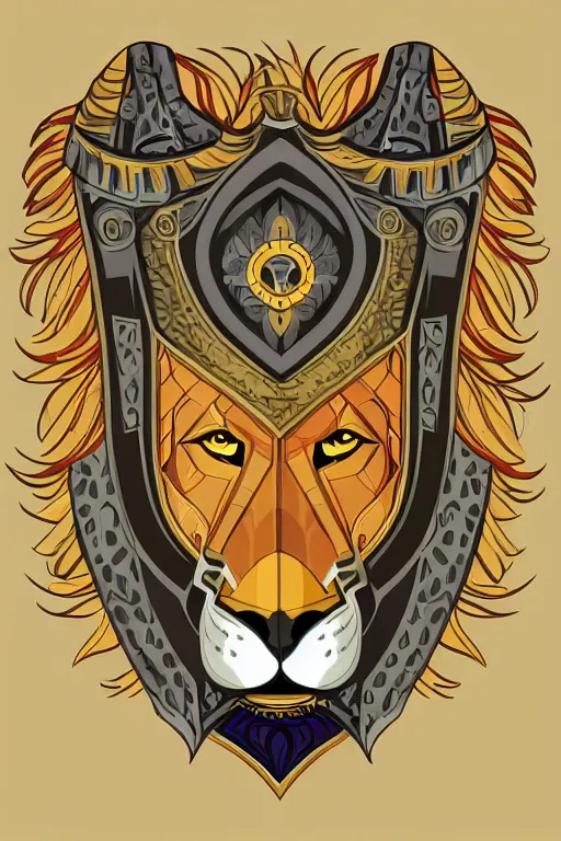 Image similar to Portrait of a lion in a medieval armor, colorful, illustration, highly detailed, simple, smooth and clean vector curves, no jagged lines, vector art, smooth