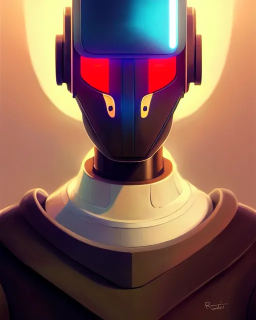 Image similar to hyper - realistic portrait of a sleek and futuristic robot, celshading, sharp focus, intricate, detailed, rhads, andreas rocha, makoto shinkai, lois van baarle, ilya kuvshinov, greg rutkowski, dynamic lighting, grunge aesthetic, 4 k