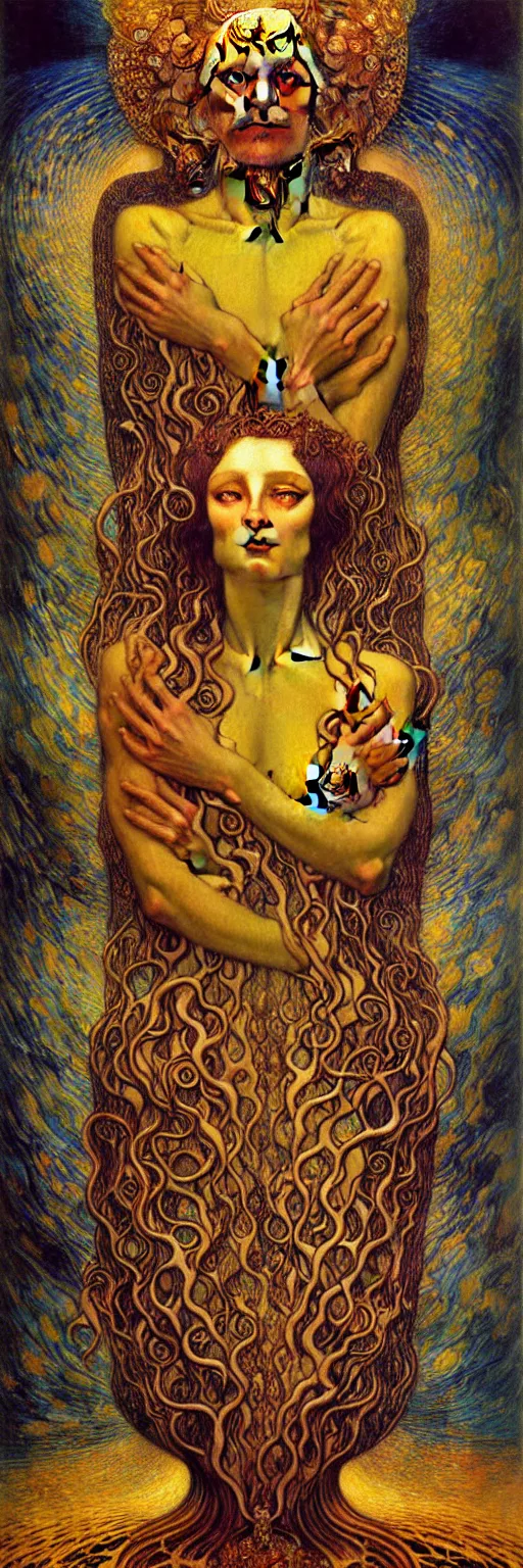 Image similar to Eternal Divine God of Chaos Love by Karol Bak, Jean Delville, William Blake, Gustav Klimt, and Vincent Van Gogh, symbolist, visionary