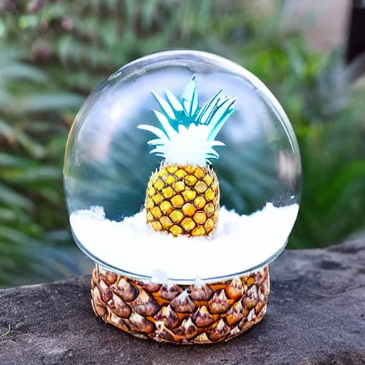 Image similar to snow globe with a pineapple inside, realistic