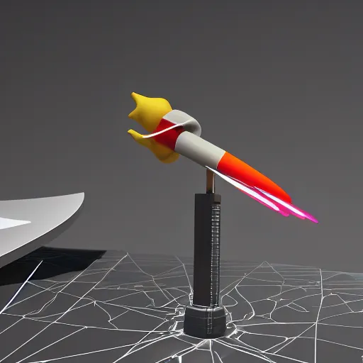 Prompt: a close up of a toy rocket on a table, a computer rendering by buckminster fuller, behance, retrofuturism, skeuomorphic, made of rubber, futuristic