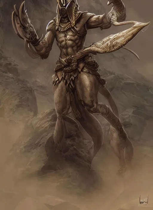 Prompt: caracal limestone soldier. living limestone statue. caracal anubis shroud. epic fantasy egypt caracal limestone man. dnd art menacing, fighter, overpowering, intricate, vsharp focus, ultra detailed, by leesha hannigan, ross tran, thierry doizon, kai carpenter, ignacio fernandez rios