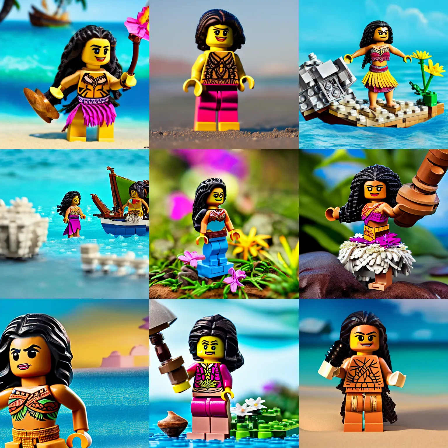 Prompt: lego moana, macro photography