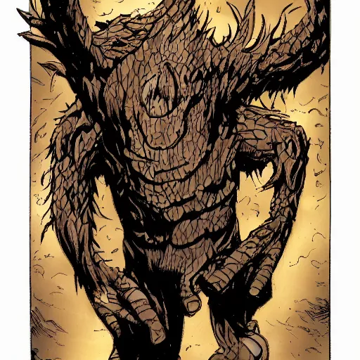 Prompt: giant tree-bark demon in marvel comic style