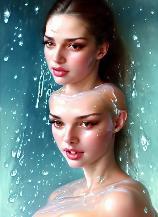 Prompt: glamorous and sexy wet nurse in transparent blouse, beautiful, pearlescent skin, natural beauty, seductive eyes and face, elegant girl, natural beauty, very detailed face, seductive lady, full body portrait, natural lights, photorealism, summer vibrancy, cinematic, a portrait by artgerm, rossdraws, Norman Rockwell, magali villeneuve, Gil Elvgren, Alberto Vargas, Earl Moran, Enoch Bolles