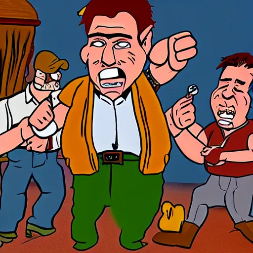 Prompt: barroom brawl. americana, hand - drawn animation.