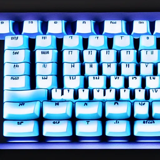 Prompt: a custom mechanical keyboard with theme of blue flames