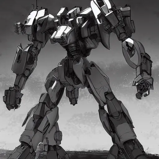 Prompt: mecha thumbnail art, greyscale, by inzvy, josh nizzi science fiction, artstation, pinterest, highly detailed, metal gear solid, adobe photoshop