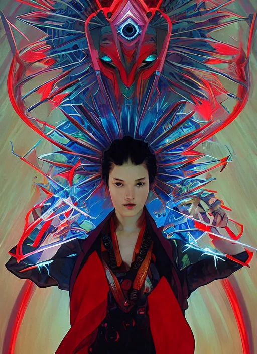 Image similar to symmetry! portrait of spawn, red spike aura in motion, floating pieces, painted art by tsuyoshi nagano, greg rutkowski, artgerm, alphonse mucha, spike painting