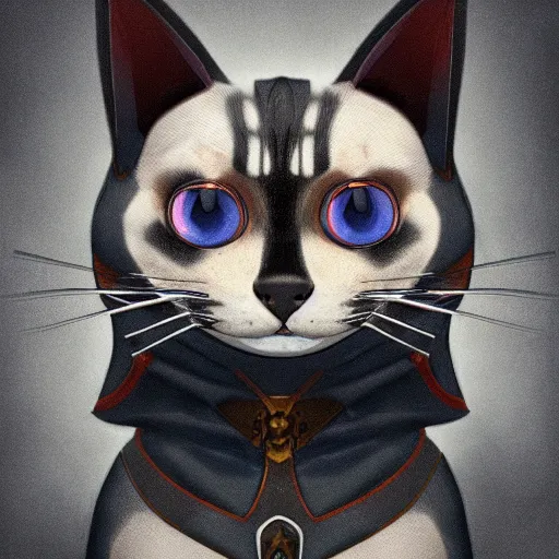 Prompt: a cat dressed as a dog, artstation hq, dark phantasy, stylized, symmetry, modeled lighting, detailed, expressive, created by hideo kajima