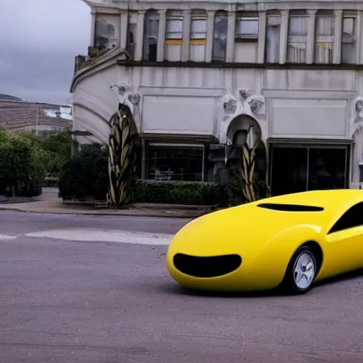 Prompt: banana shaped car