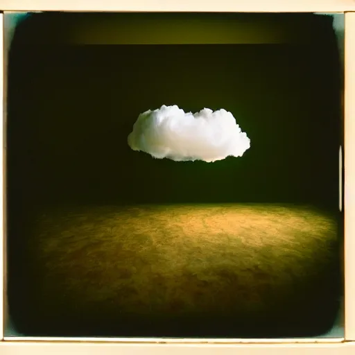 Image similar to kodak portra 4 0 0, wetplate, 3 5 mm, award winnin photo of a room with a singular cloud floating inside it