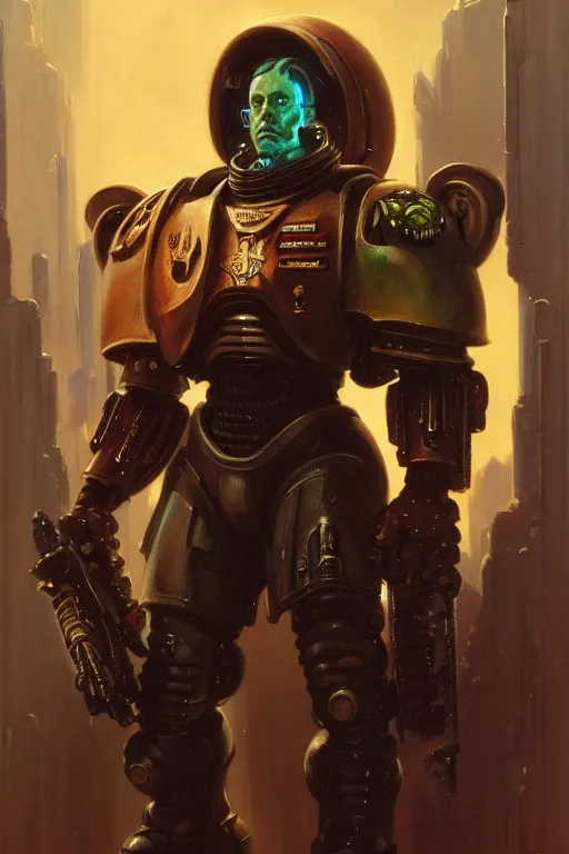 Image similar to character portrait cyberpunk starcraft terran warhammer 4 0 k space marine tech priest steve buscemi, character design, painting by gaston bussiere, katsuya terada, frank frazetta, tom of finland, trending on artstation