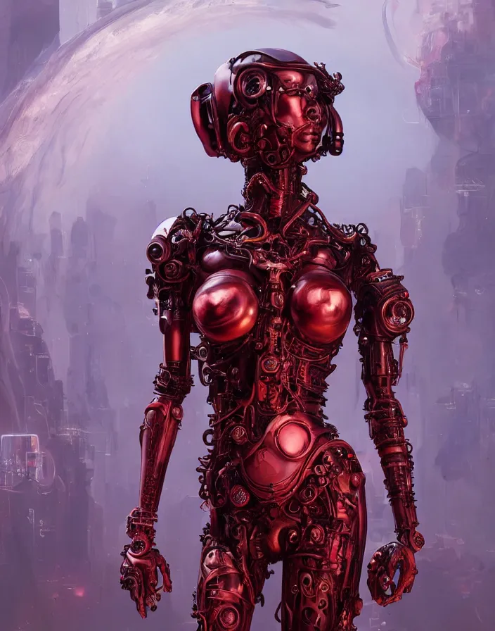 Prompt: portrait, antique statue venus, super hero pose, red biomechanical dress, inflateble shapes, wearing epic bionic cyborg implants, masterpiece, intricate, biopunk futuristic wardrobe, highly detailed, art by akira, mike mignola, artstation, concept art, background galaxy, cyberpunk, octane render