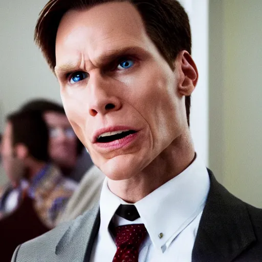 Image similar to Live Action Still of Jerma in American Psycho, real life, hyperrealistic, ultra realistic, realistic, highly detailed, epic, HD quality, 8k resolution, body and headshot, film still