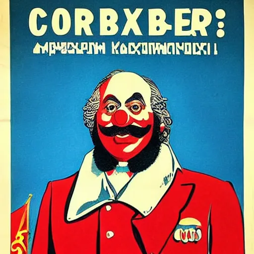 Image similar to communist clown portrait, soviet propaganda style, poster, carl marx