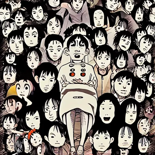 Image similar to junji ito ’ s uzumaki in the style of studio ghibli