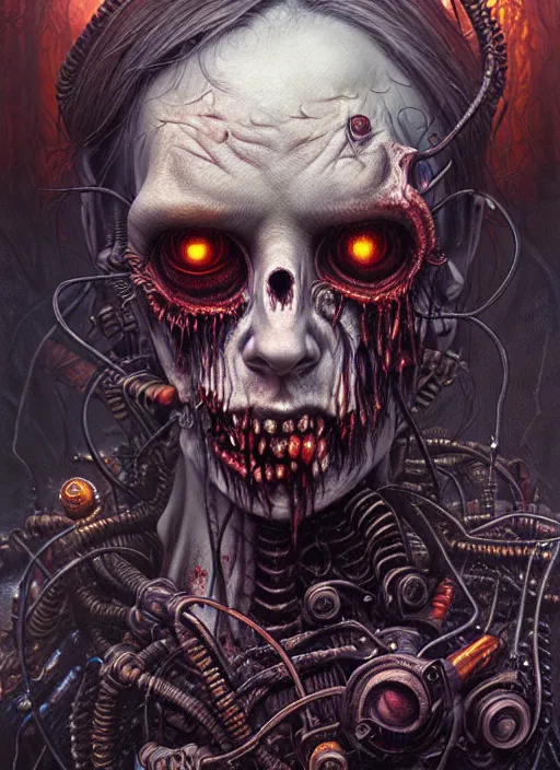 Prompt: portrait of demon zombie, hyper detailed masterpiece, dystopian background, jean giraud, digital art painting, darkwave goth aesthetic, lovecraftian, artgerm, donato giancola and tom bagshaw