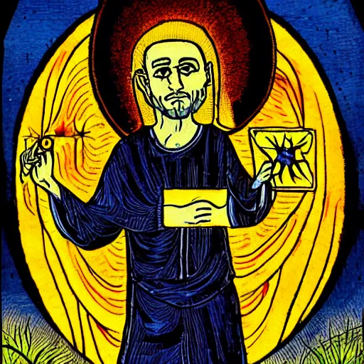 Image similar to a beautiful! portrait of a stern preacher holding a burning cross in tarot style