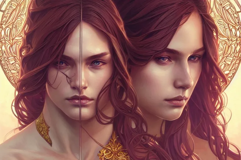 Image similar to symmetry!! intense fanart of acotar protagonist, intricate, elegant, highly detailed, my rendition, digital painting, artstation, concept art, smooth, sharp focus, illustration, art by artgerm and greg rutkowski and alphonse mucha