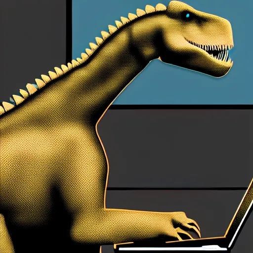 Image similar to a dinosaur using a computer