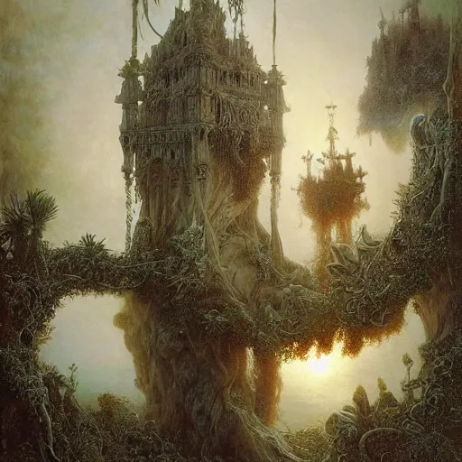 Image similar to Ellen Jewett, beautiful surreal palatial pudding at dawn, gustave dore, ferdinand knab, Hans Andersen Brendekilde