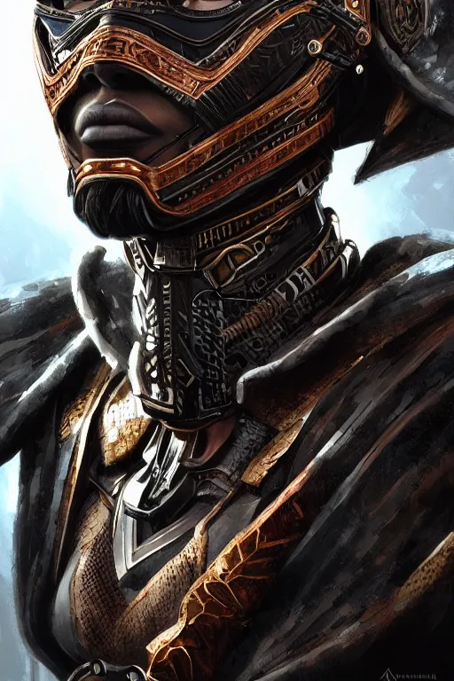 Image similar to closeup hd portrait, ultra realistic illustration, wakandan warrior in a steampunk style armor, hacknaut cyberpunk, sci - fi, fantasy, intricate, elegant, highly detailed, digital painting, artstation, concept art, smooth, sharp focus, illustration.