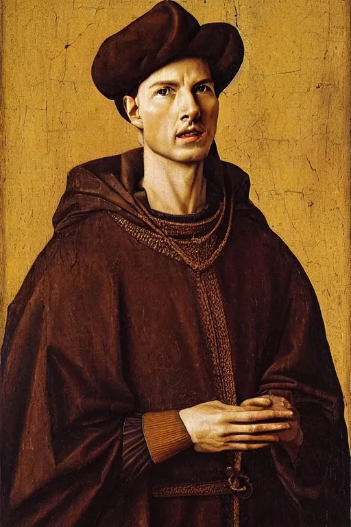 Image similar to renaissance 1 6 0 0 portrait of tom cruise, oil painting by jan van eyck, northern renaissance art, oil on canvas, wet - on - wet technique, realistic, expressive emotions, intricate textures, illusionistic detail