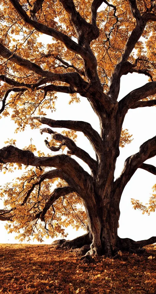 Prompt: beautiful ancient tree made of bone, melancholy autumn light, white bone tree, skeletal, bones, sinister, atmospheric HD photograph, depth of field