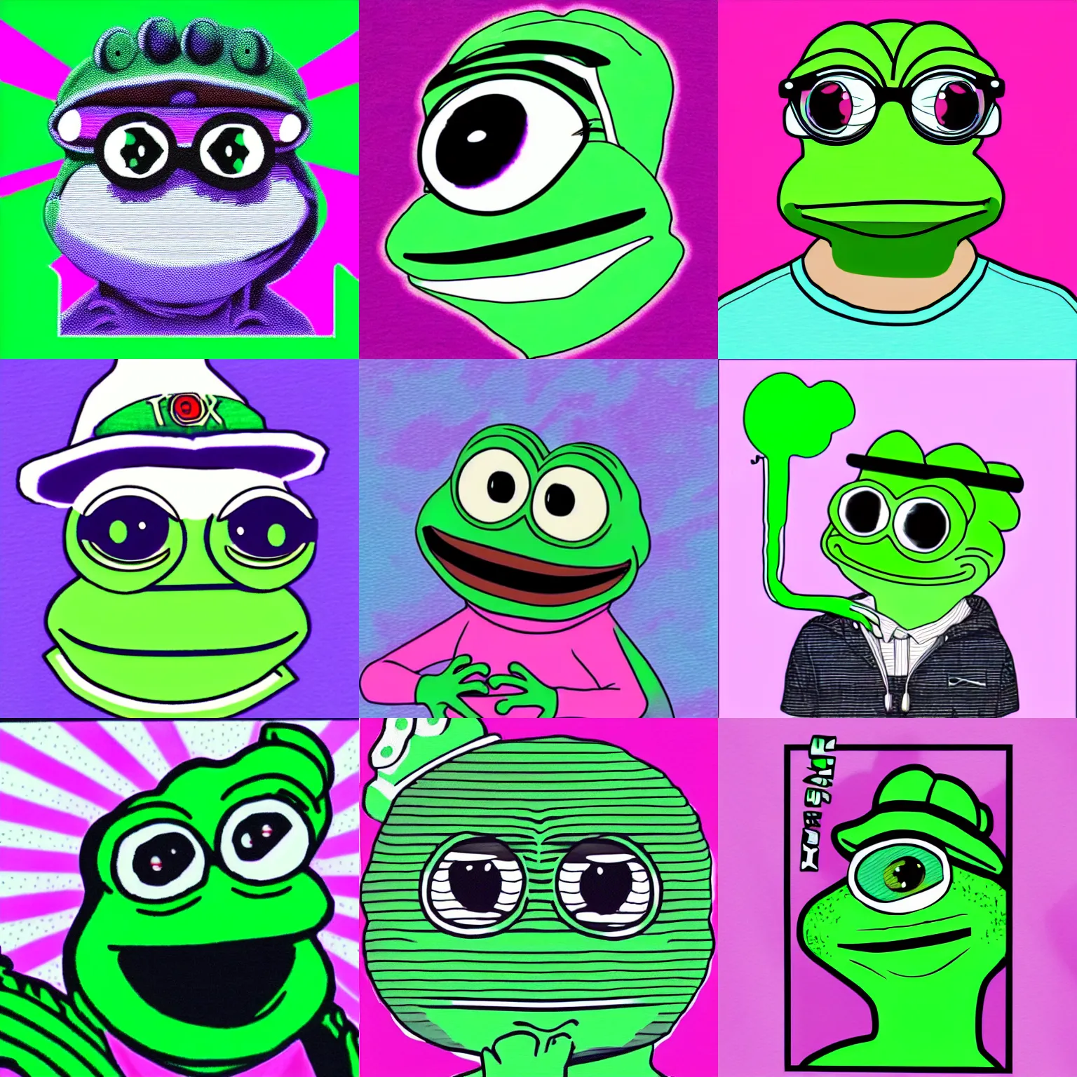 Image similar to pepe the frog, vapor wave